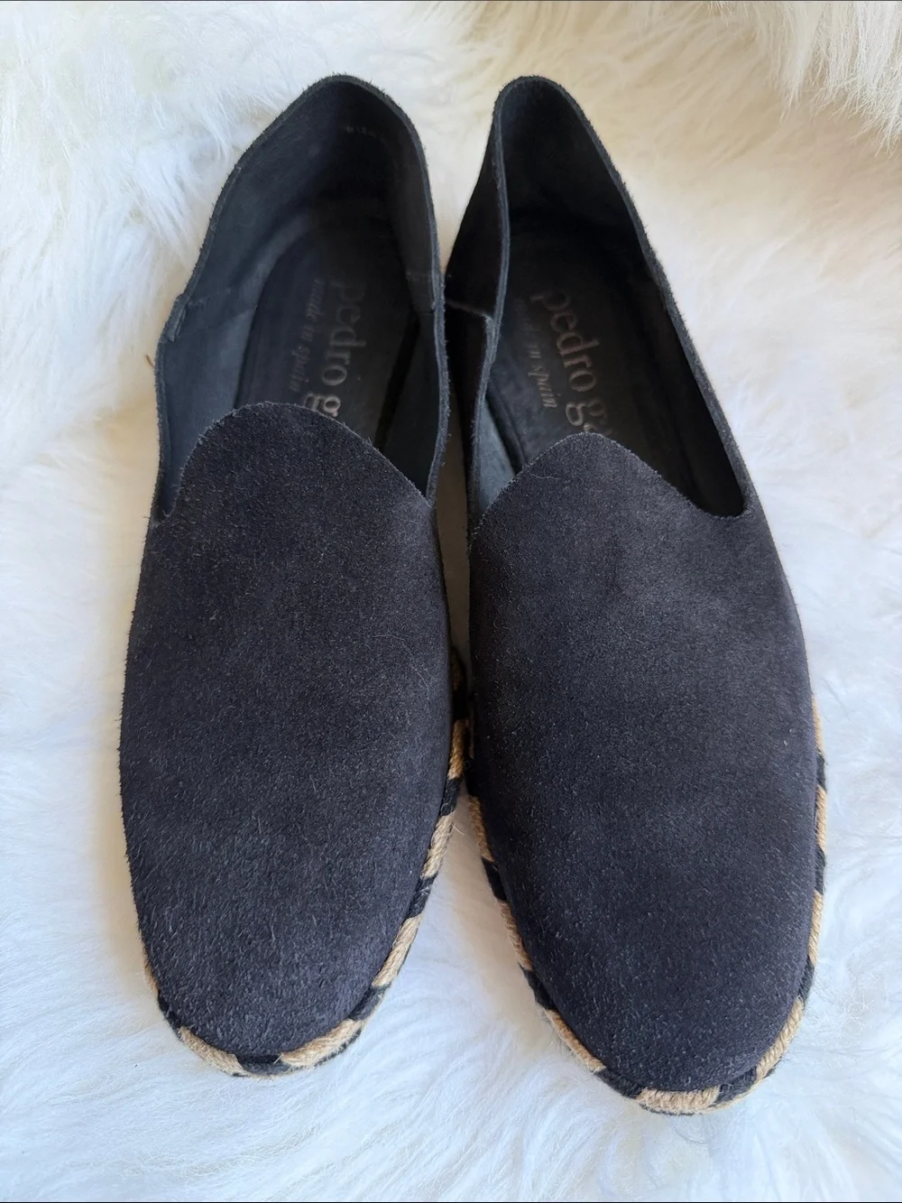 Pedro Garcia Black Suede loafers Slip-On tan and black trim size 39.5EU